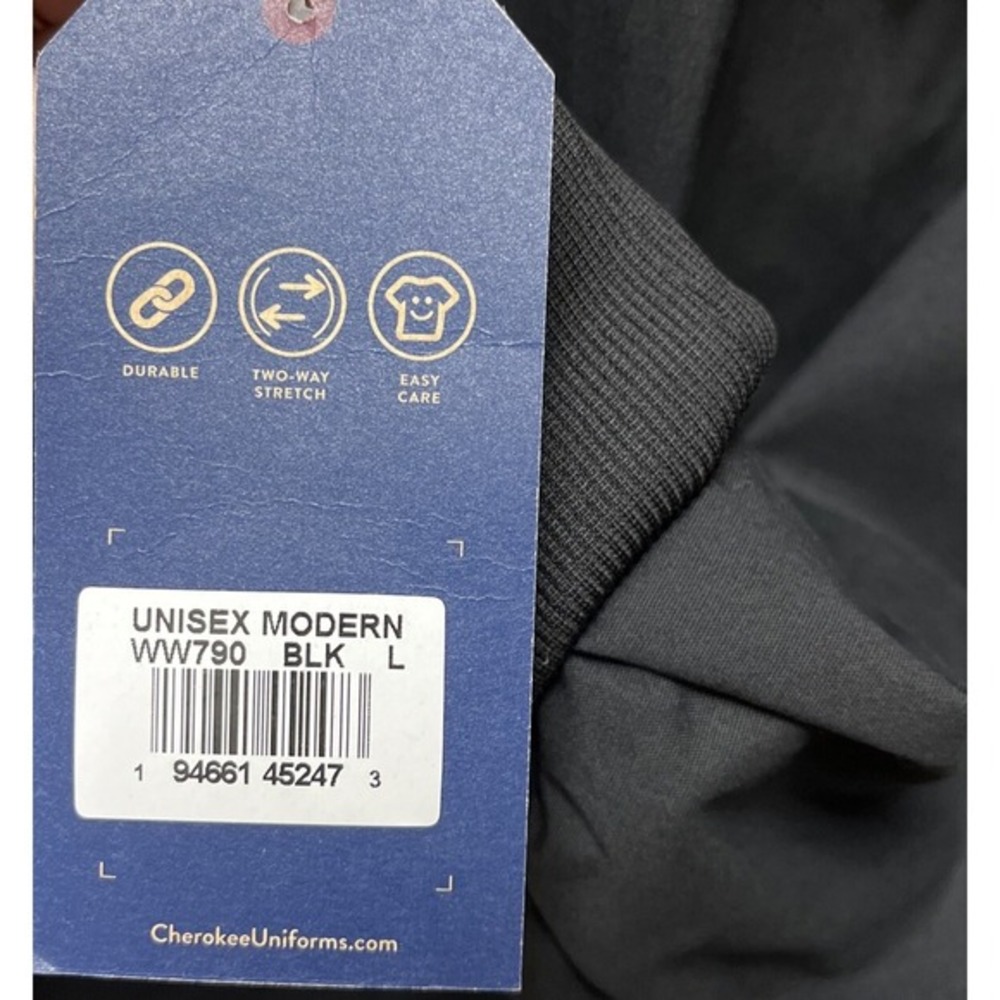 Cherokee Unisex‎ Scrub Top Modern Crew neck Black Size Large NEW Long Sleeve - Picture 9 of 9